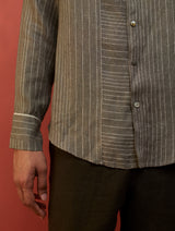 Taka Panelled Stripe Linen Shirt - Grey