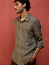 Taka Panelled Stripe Linen Shirt - Grey