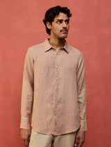 Taka Panelled Stripe Linen Shirt - Dusty Rose