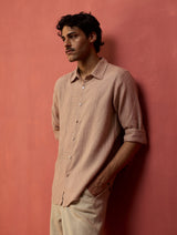 Taka Panelled Stripe Linen Shirt - Dusty Rose