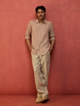 Taka Panelled Stripe Linen Shirt - Dusty Rose