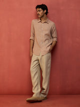 Taka Panelled Stripe Linen Shirt - Dusty Rose
