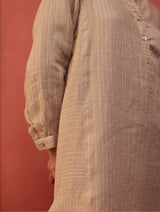 Bunka Stripe Linen Kurta - Dusty Rose