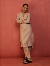 Bunka Stripe Linen Kurta Set - Dusty Rose