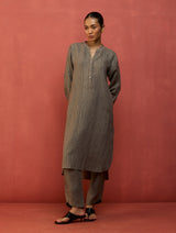 Bunka Stripe Linen Kurta - Grey
