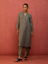 Bunka Stripe Linen Kurta Set - Grey