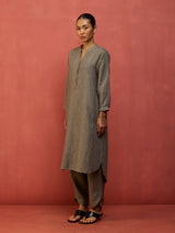 Bunka Stripe Linen Kurta - Grey