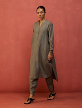 Bunka Stripe Linen Kurta Set - Grey