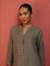 Bunka Stripe Linen Kurta Set - Grey