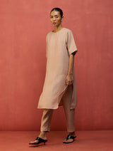 Semma Stripe Linen Kurta Set - Dusty Rose