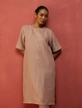 Semma Stripe Linen Kurta - Dusty Rose