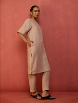 Semma Stripe Linen Kurta Set - Dusty Rose