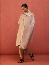 Ruka Handloom Stripe Linen Dupatta - Dusty Rose
