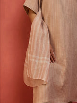 Ruka Handloom Stripe Linen Dupatta - Dusty Rose