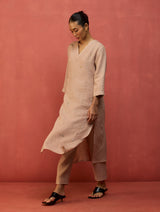 Rena Hand-Embroidered Linen Kurta Set - Dusty Rose