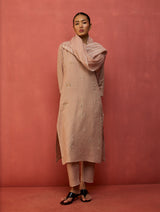 Rena Hand-Embroidered Linen Kurta Set - Dusty Rose