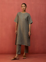 Semma Stripe Linen Kurta Set - Grey