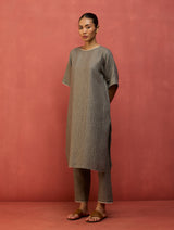 Semma Stripe Linen Kurta Set - Grey