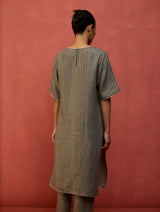 Semma Stripe Linen Kurta - Grey