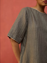 Semma Stripe Linen Kurta - Grey