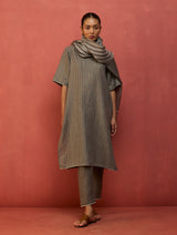 Semma Stripe Linen Kurta Set - Grey