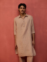 Maso Stripe Linen Kurta - Dusty Rose