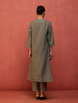 Rena Hand-Embroidered Linen Kurta Set - Grey