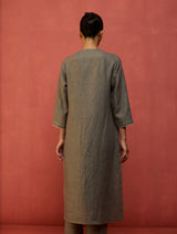 Rena Hand-Embroidered Linen Kurta - Grey