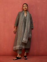 Ruka Handloom Stripe Linen Dupatta - Grey