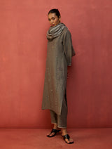Rena Hand-Embroidered Linen Kurta Set - Grey