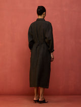 Masaru Buttoned Linen Dress - Charcoal