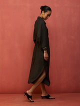 Masaru Buttoned Linen Dress - Charcoal