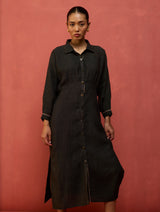 Masaru Buttoned Linen Dress - Charcoal