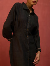 Masaru Buttoned Linen Dress - Charcoal