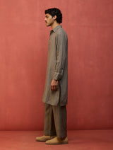 Maso Stripe Linen Kurta Set - Grey