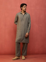 Maso Stripe Linen Kurta Set - Grey