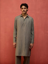 Maso Stripe Linen Kurta - Grey