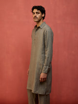 Maso Stripe Linen Kurta Set - Grey