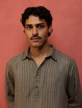 Maso Stripe Linen Kurta - Grey