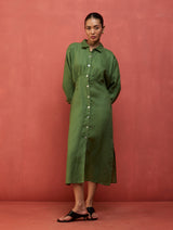 Masaru Buttoned Linen Dress - Fern Green