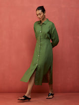 Masaru Buttoned Linen Dress - Fern Green