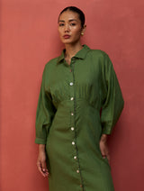 Masaru Buttoned Linen Dress - Fern Green