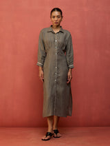 Masaru Buttoned Linen Dress - Grey