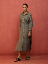 Masaru Buttoned Linen Dress - Grey