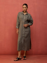 Masaru Buttoned Linen Dress - Grey