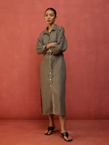 Masaru Buttoned Linen Dress - Grey