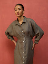 Masaru Buttoned Linen Dress - Grey