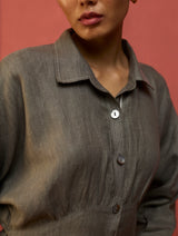 Masaru Buttoned Linen Dress - Grey