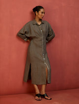 Masaru Buttoned Linen Dress - Grey