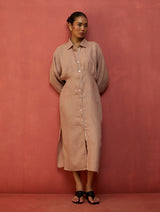 Masaru Buttoned Linen Dress - Dusty Rose